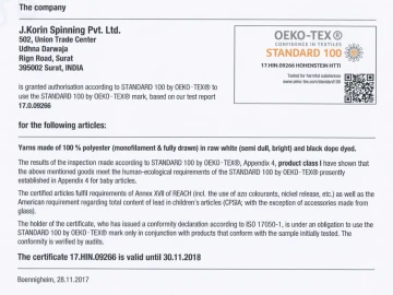 OEKO-TEX Certificate